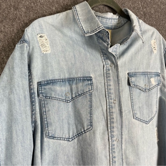 Jaded Gypsy Women’s S/M Embroidered Oversized Denim Shacket Floral Colorful Boho - Picture 3 of 11